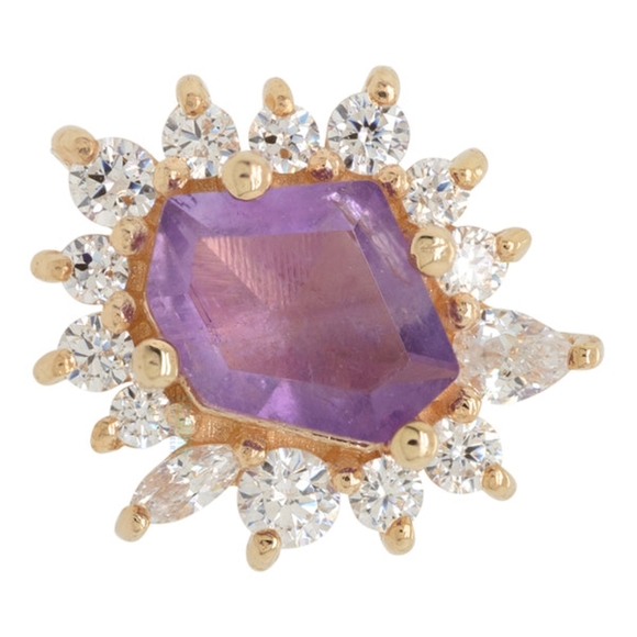 Threadless 14k yellow gold piercing end amethyst cz buddha jewelery eye candy - Picture 3 of 5